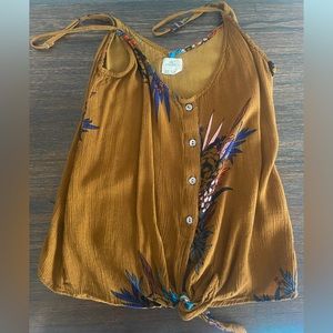 O’Neill Brown Floral Button Front Sleeveless Top